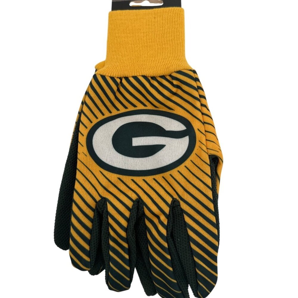 NFL Green Bay Packers Work Utility Gloves Cotton & Rubber Grip Sports Fan Gear - Picture 2 of 3